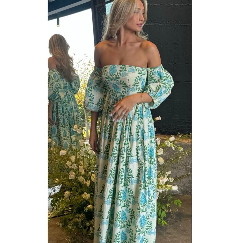 Anthropologie Let Me Be Off-The-Shoulder Puff Sleeve Midi Dress Sz Medium Petite